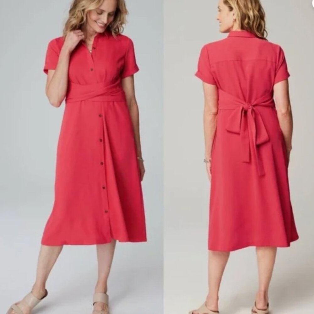 *NWT* J.Jill Elegant Poppy Red Button-Front Belted‎ Shirt Dress Size S